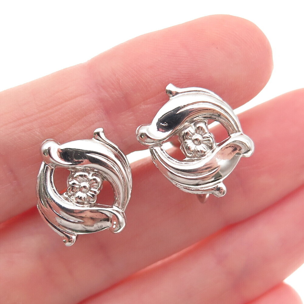 925 Sterling Silver Vintage Floral Screw Back Earrings
